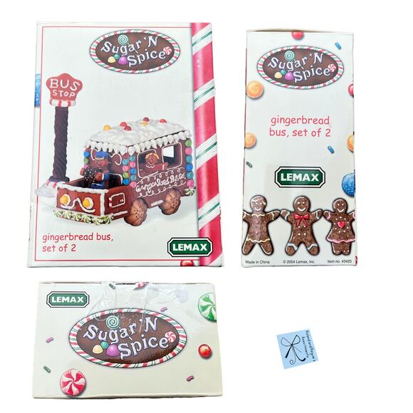 Lemax Sugar N Spice Y2K 2004 Gingerbread Bus Set of 2 Figurines and Candy Road - Picture 2 of 6